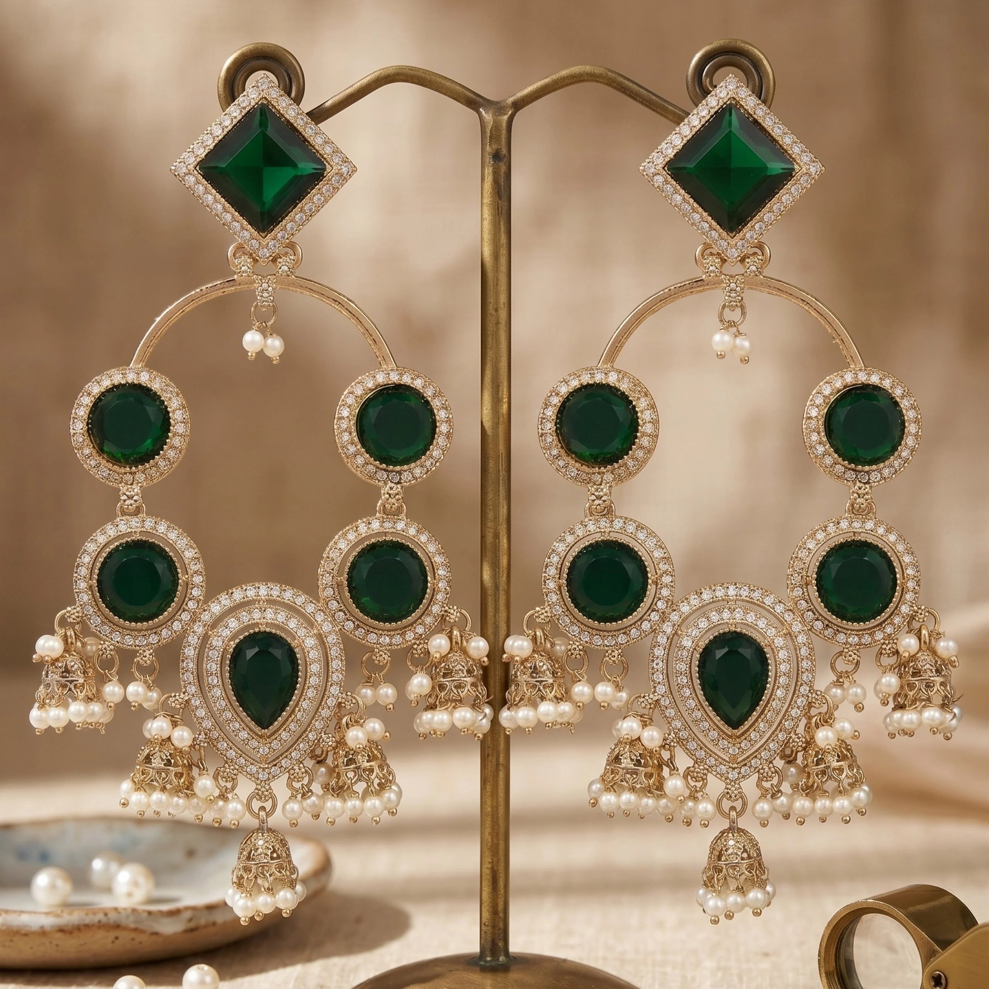 Ira Mehfil Green Stone Earrings