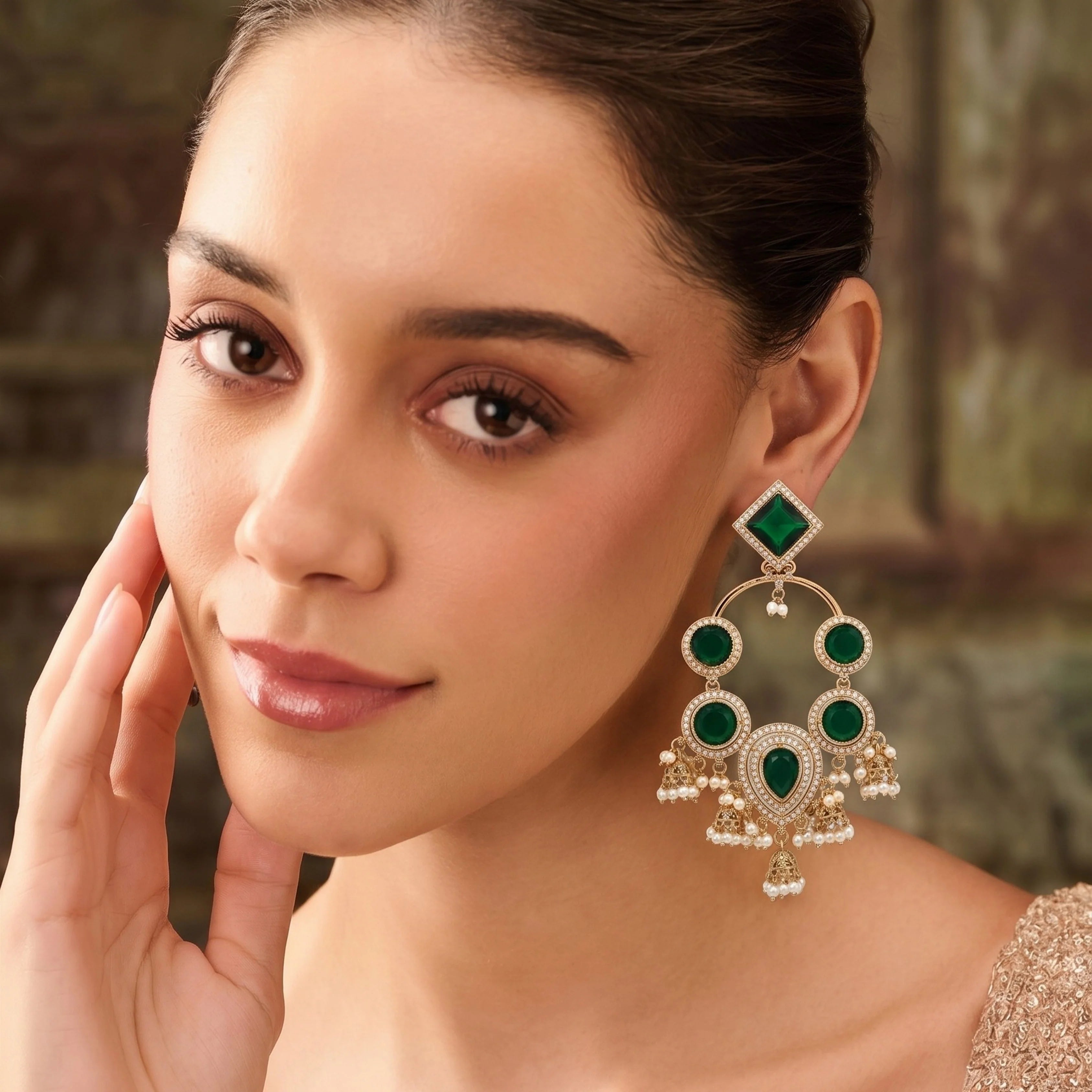 Ira Mehfil Green Stone Earrings