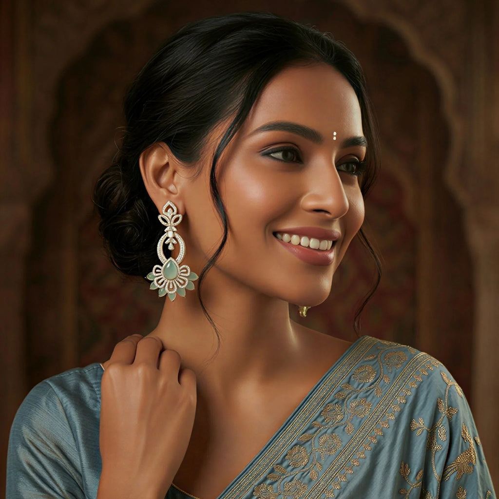 Mint Pushpa Leaf Earrings