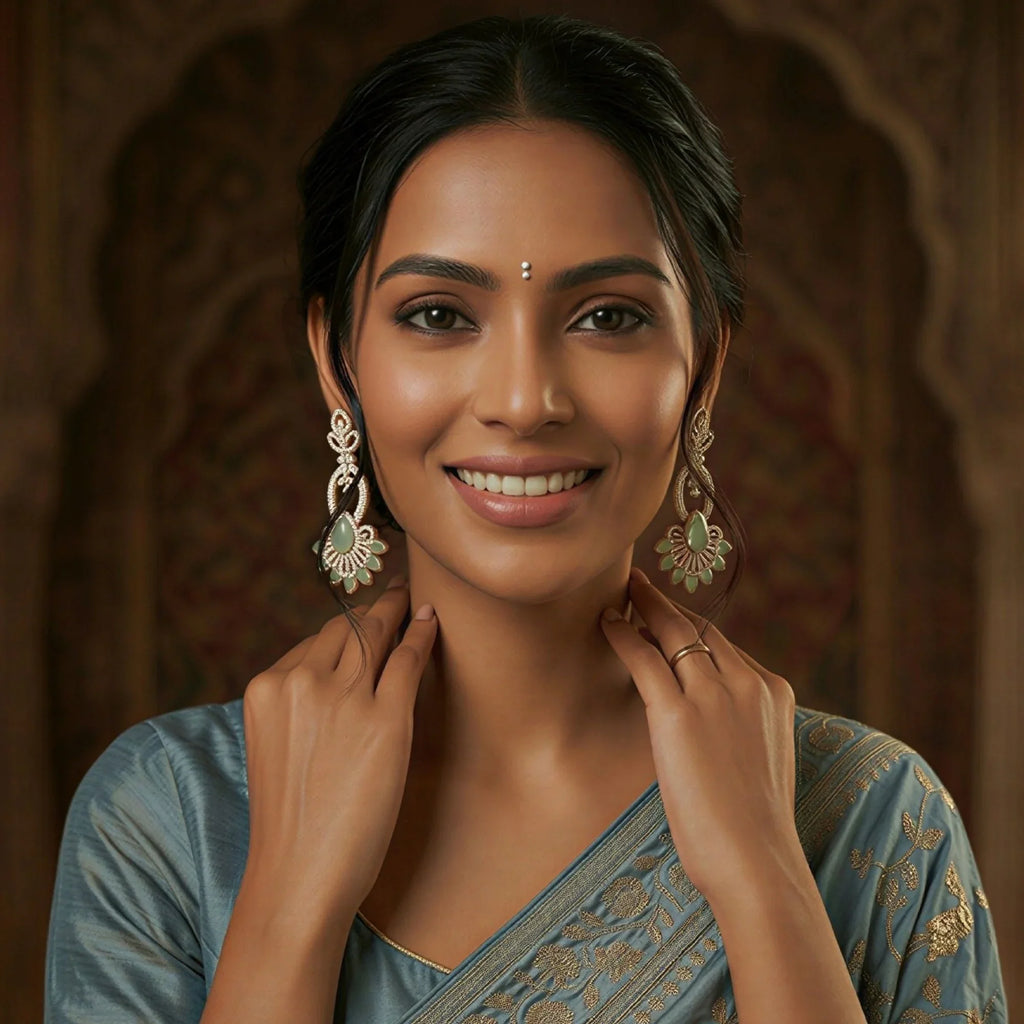 Mint Pushpa Leaf Earrings