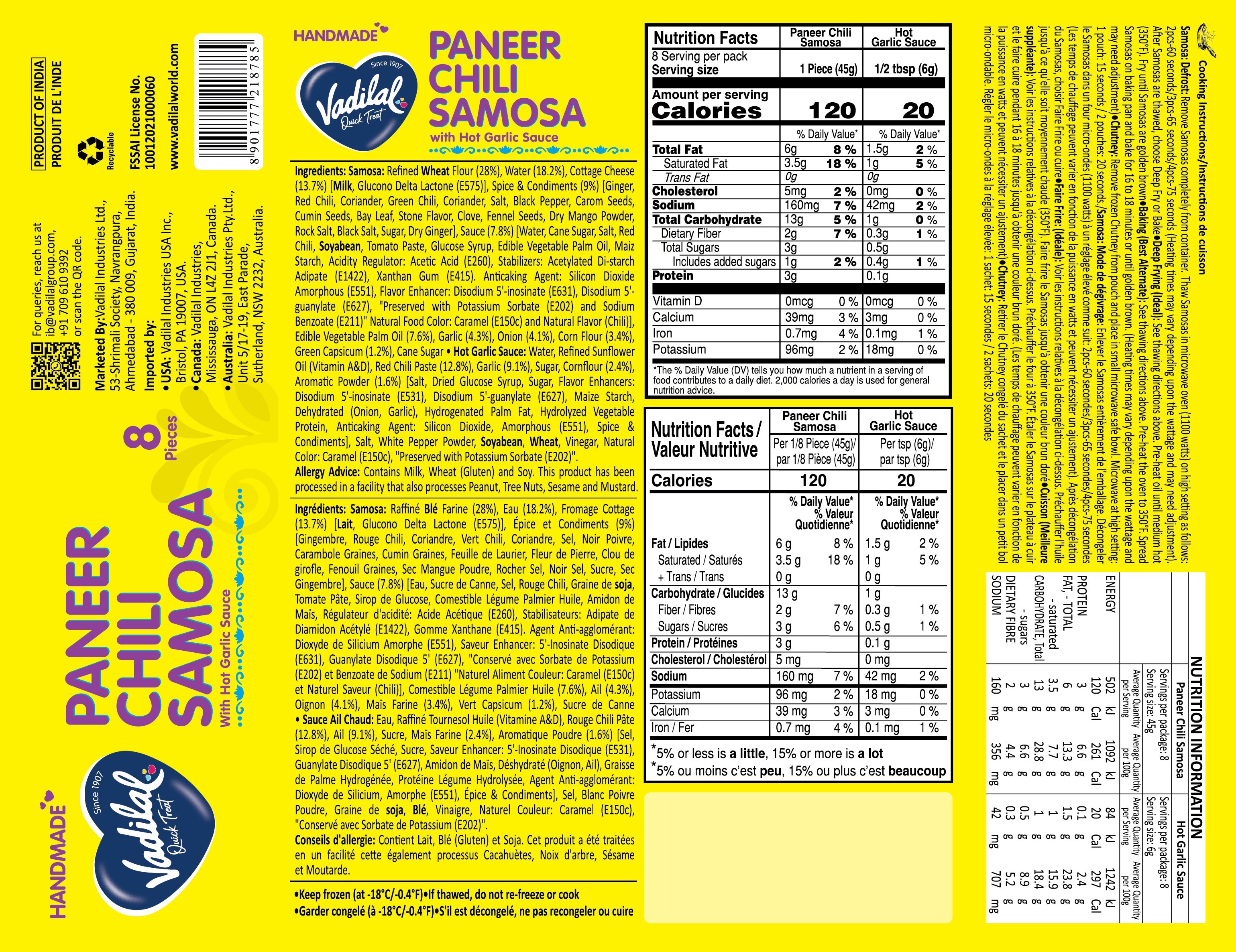 Vadilal Paneer Chili Samosa 45 g*8