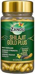 Zandu Shilajit/Shilajeet Gold Plus Capsules IBoosts Stamina, Strength & Energy in 28 Days | 60 Capsules I 100% Pure Himalayan Shilajit with 24K Gold Bhasma
