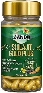 Zandu Shilajit/Shilajeet Gold Plus Capsules IBoosts Stamina, Strength & Energy in 28 Days | 60 Capsules I 100% Pure Himalayan Shilajit with 24K Gold Bhasma