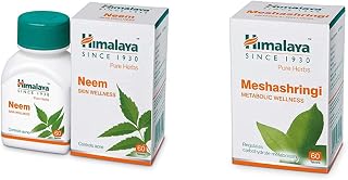 Himalaya Wellness Pure Herbs Neem Skin Wellness Controls Acne Tablets 60 Count & Wellness Pure Herbs Meshashringi Metabolic Wellness 60 Tablet