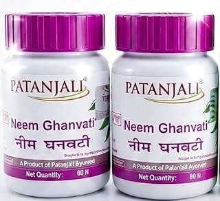 Patanjali Neem Ghanvati Tablets 60N, Pack of 2 - Pimples, Itching, Fungal Infection, Acne, Patches & skin diseases