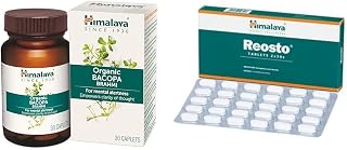 Himalaya Organic Bacopa (Brahmi) I For Mental Alertness I Improves Memory Score by 30%* I Supports | Himalaya Reosto Tablets, Green, 30 Count, Pack of 2