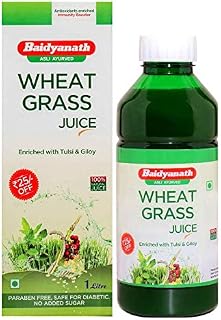 Baidyanath Jhansi Wheat Grass Juice 1000ml Tulsi and Giloy |Praben Free