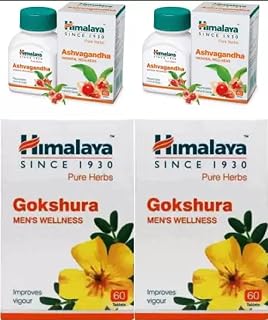 HIMALAYA Pure Herbs Ashvagandha General Wellness and Gokshura Mens Wellness 120 Tabs (Pack of 4) (Pack of 4)