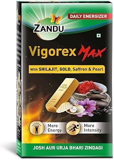 Zandu Vigorex MAX, 20 Capsules, Enriched With Shilajit, Gold, Saffron, Pearl And Ashwagandha For Intensity And Energy