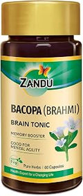 Zandu Brahmi 60 Capsules | 100% Pure Bacopa Monnieri | Scientifically Proven Herb - Improve Focus, Memory, Concentration & Learning | Brain Fog Support | Pure Herbs for Mind Wellness |No Preservatives