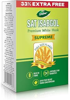 DABUR Sat Isabgol (Psyllium Husk) - 45g + 15g Free | Rich in Fiber | Provides Effective Relief From Constipation & Bloating | Promotes Bowel Health | Non Habit Forming | 100% Ayurvedic, 60 Grams