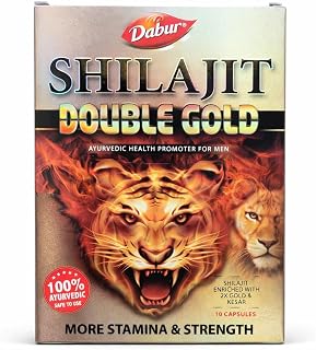 Dabur Shilajit Double Gold-10 Capsules|2X Stamina&Strength|100% Ayurvedic Capsules For More Strength,Power,Energy&Stamina|Helps In Countering Weakness|Premium Vitality Ayurvedic Supplement|