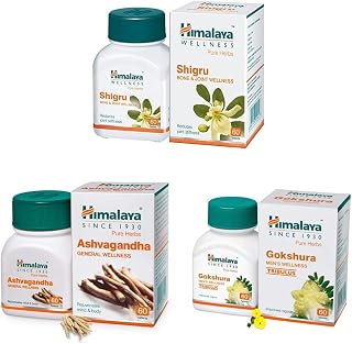 Himalaya Wellness Pure Herbs Shigru Bone & Joint Wellness - 60 Tablet & Ashvagandha - General Wellness Tablets, 60 Tablets | Stress Relief | Rejuvenates Mind & Body & Gokshura Men's Wellness Tablets