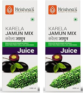 KRISHNA'S HERBAL & AYURVEDA Karela Jamun Mix Juice-1000 Ml,Pack Of 2,Fresh Karela & Jamun Seed,Ayurevedic Formulation To Maintain Sugar Level,Enriched With Vitamin C-Vitamin A