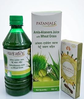 Patanjali Awla Aloevera Mix Juice 500 ml with wheat grass- Pack of 1 Bottle Only, Free Pineapple Dry Dhoop 1N (Amla Aloevera)