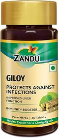 Zandu Giloy Tablets with 100% Pure Giloy Extract | Ayurvedic Immunity Booster | Protects against Infections | Improves Liver Function |100% Ayurvedic & Vegetarian (60 Tabs)