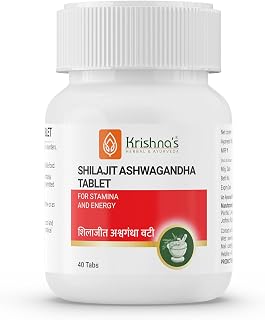 Krishna's Shilajit Ashwagandha Vati - 40 Tablet | Helps to Improve Performance | Power | Stamina | Endurance | Strength and Overall Wellbeing for Men and Women