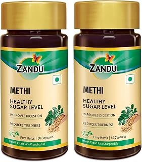 Zandu Methi Capsules (Fenugreek), Extracts of Methi (60 Veg Capsules x 2)