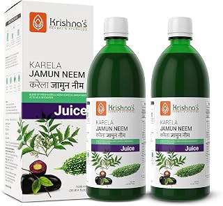 Krishna's Karela Jamun Neem Juice - 1000 ml | Blend Of Fresh Karela, Neem Juice & Jamun Seeds Ayurvedic Solution For Balancing Sugar Levels - (Pack of 2)