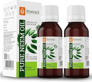 Krishna's Pure Neem Oil - 50 ml (Pack of 2) | Natural & Cold Pressed Neem Oil | For Healthy Skin & Hair