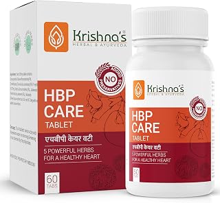 Krishna's HBP Care Tablets With 5 Herbs for Healthy Heart - Helps manage Stress & Mental Wellness - 60 Tablets (Pack of 1)
