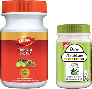 Dabur Triphala Churna Ayurvedic Remedy For Gastro Intestinal Health - 500g & Dabur Nature Care Isabgol Double Action Trifala And Ajwain, Effective Relief From Constipation And Gas - 100 Gm