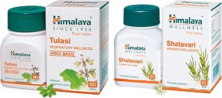 Himalaya Wellness Tulasi, 60 Tablets & Himalaya Wellness Pure Herbs Shatavari Women's Wellness | Promotes lactation | - 60 Tablets