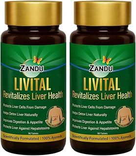 Zandu Livital Liver Detox Tablets  Clinically Proven for Liver Detox & Health Support in 2 Months | 90 Tabs X 2 | 100% Ayurvedic Formula with Bhringaraj & Guduchi | Ayurvedic Alternative to Milk Thistle