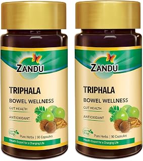Zandu Triphala Capsules, Supports Bowel Wellness & Healthy Gut, Helps to Boost Immunity & Useful for Digestion, Antioxidant Properties (Pack of 90 Veg Capsules x 2)
