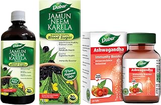 Dabur Jamun Neem Karela Juice - 1L & Dabur Ashwagandha Tablets - 60 tabs COMBO
