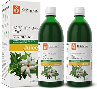 KRISHNA'S HERBAL & AYURVEDA Night Jasmine Parijat Harshringar Leaf Juice - 1000 Ml | Fresh Harshringar Leaves | Natural Pain Reliever - (Pack of 2)