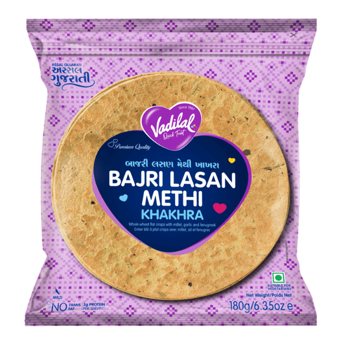 Vadilal Bajri Lasan Methi Khakhra 180 g