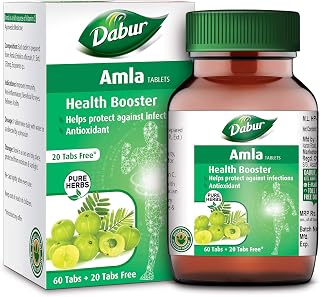 DABUR Amla Tablet - Health Booster | Rich in Antioxidants | Provides Protection against Infections | Pure herbs 60 tabs ( Get 20 tabs free)