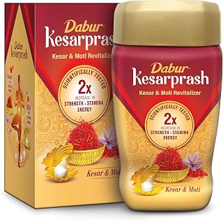 DABUR Kesarprash 900G|Ayurvedic Immunity Booster For Adults & Elder|Builds Energy, Strength & Stamina|Strengthens Bones|Enriched Revitalizer|Enriched With Kesar & Moti|Scientifically Tested, 1 Count