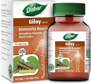 DABUR Giloy Tablets | Immunity Booster | Blood Purifier 60 Tabs ( Get 20 Tabs Free)