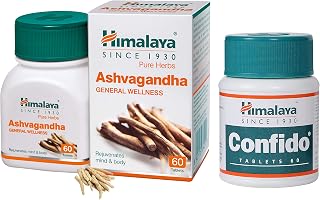 Himalaya Ashvagandha - General Wellness Tablets, 60 Tablets | Stress Relief | Rejuvenates Mind & Body & Himalaya Confido Tablets -(Tribulus) 60 Counts