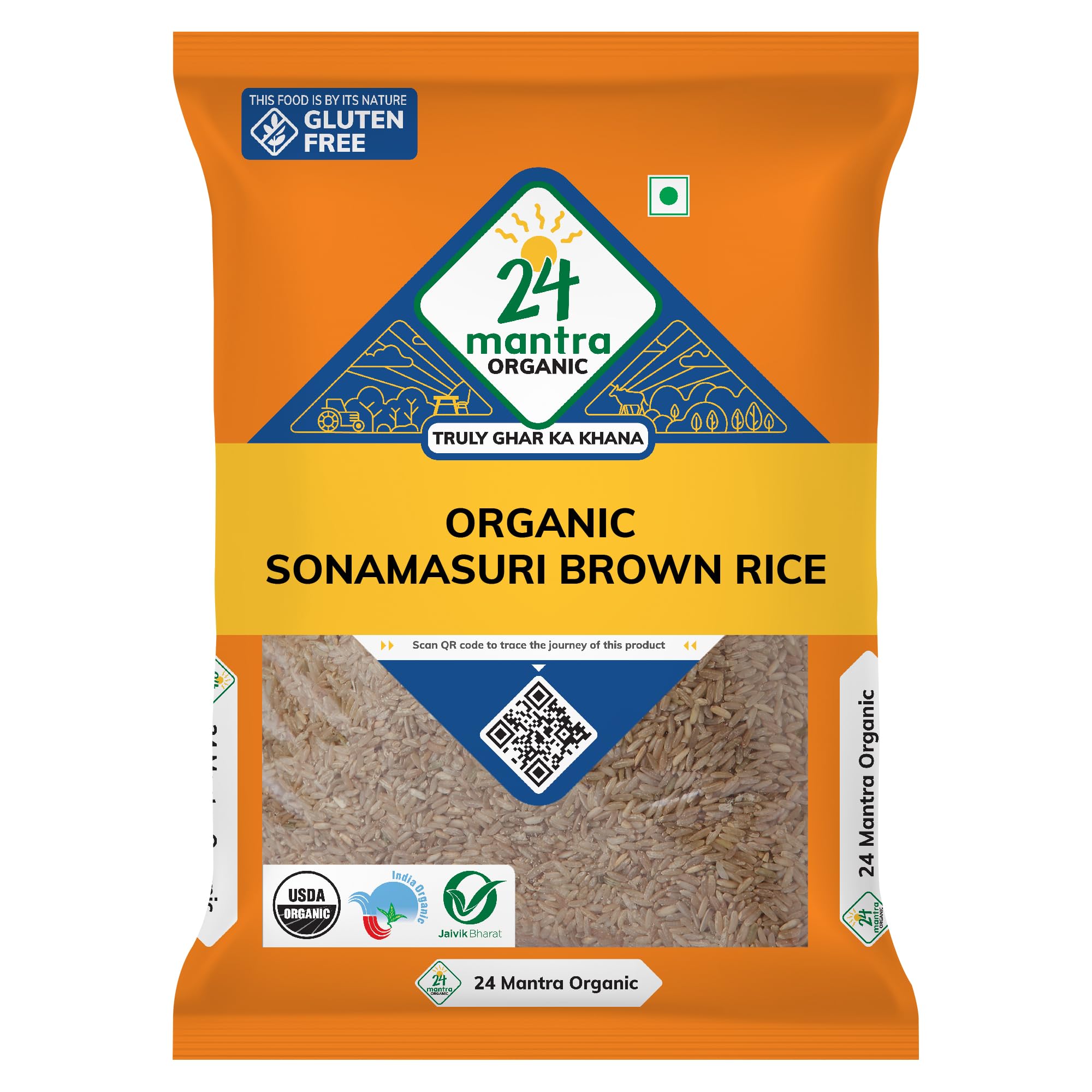 24mantra Organic Sona Masoori Raw(brown) Rice 5 kg