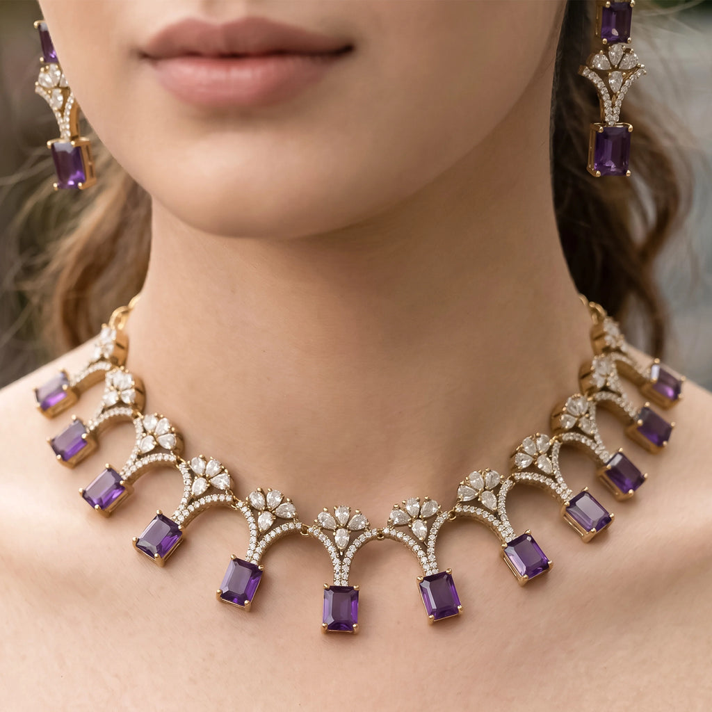 Royal Amethyst Blossom Necklace Set