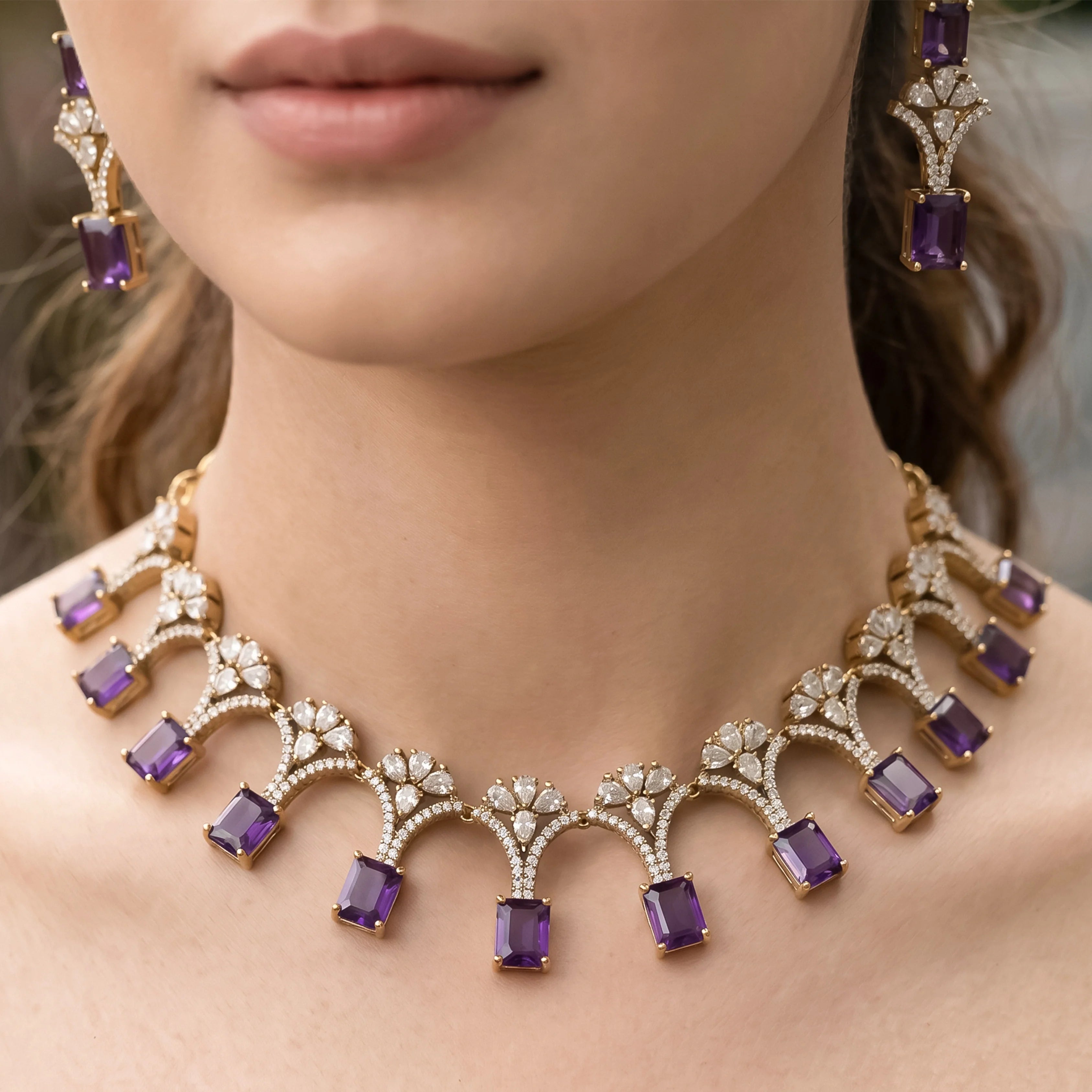 Royal Amethyst Blossom Necklace Set
