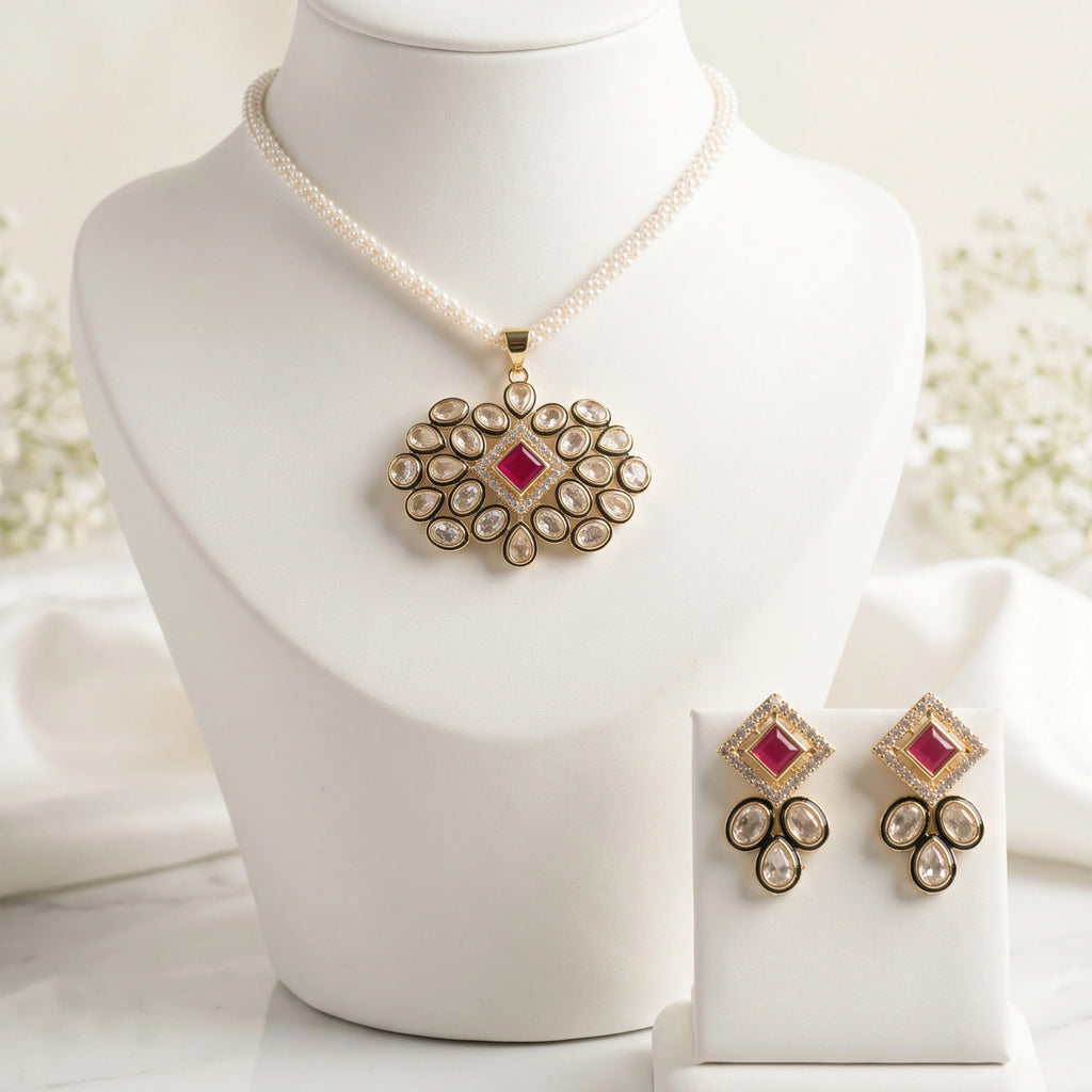 Royal Kundan Bloom Pearl Set