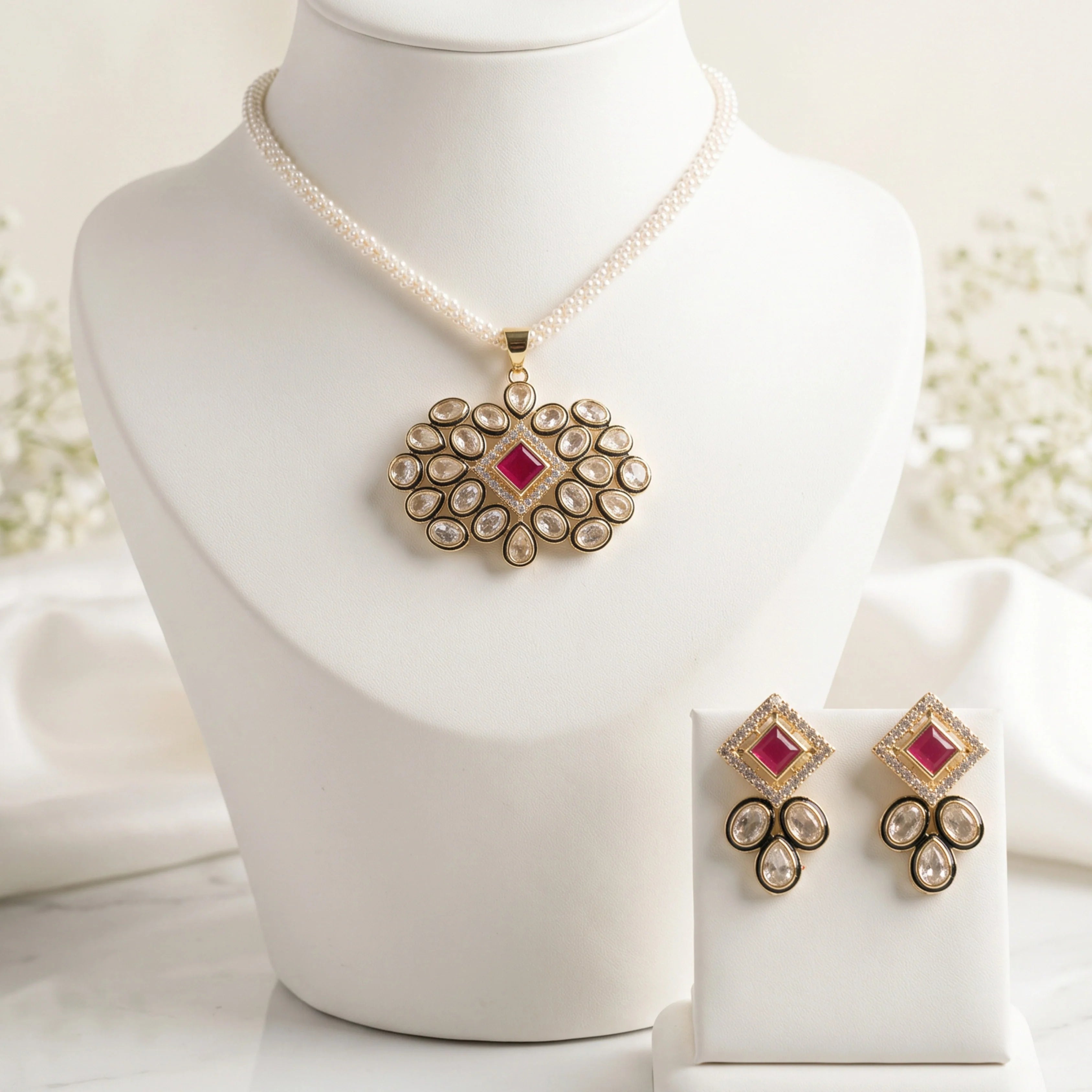 Royal Kundan Bloom Pearl Set