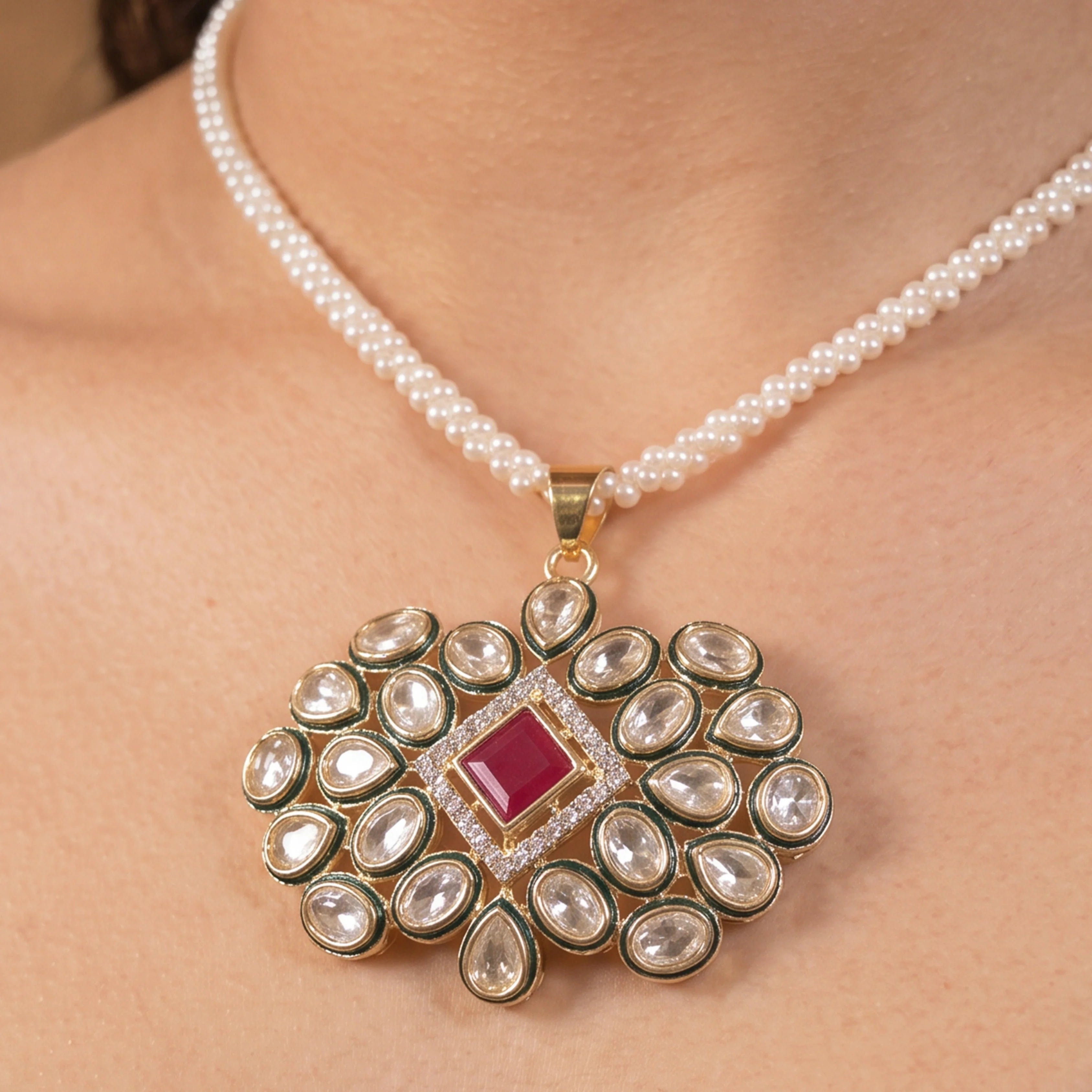Royal Kundan Bloom Pearl Set