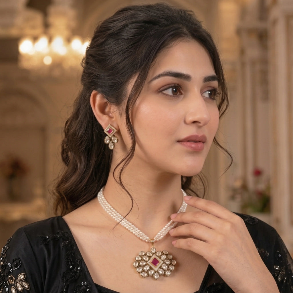 Royal Kundan Bloom Pearl Set