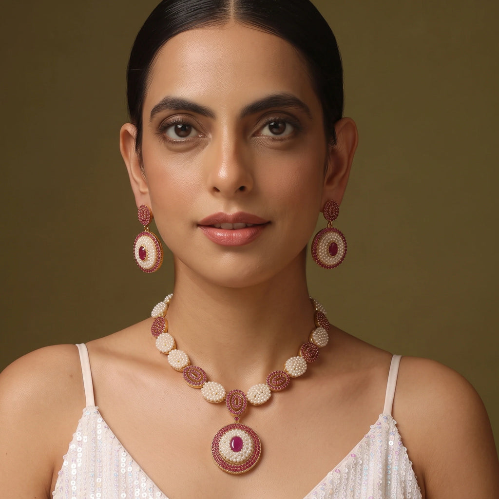 Ruby Pearl Royale Necklace Set