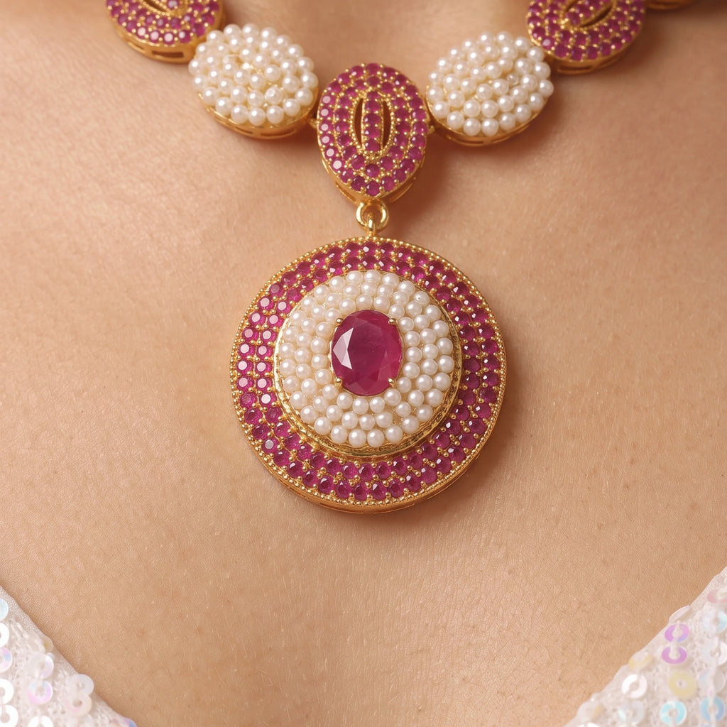Ruby Pearl Royale Necklace Set
