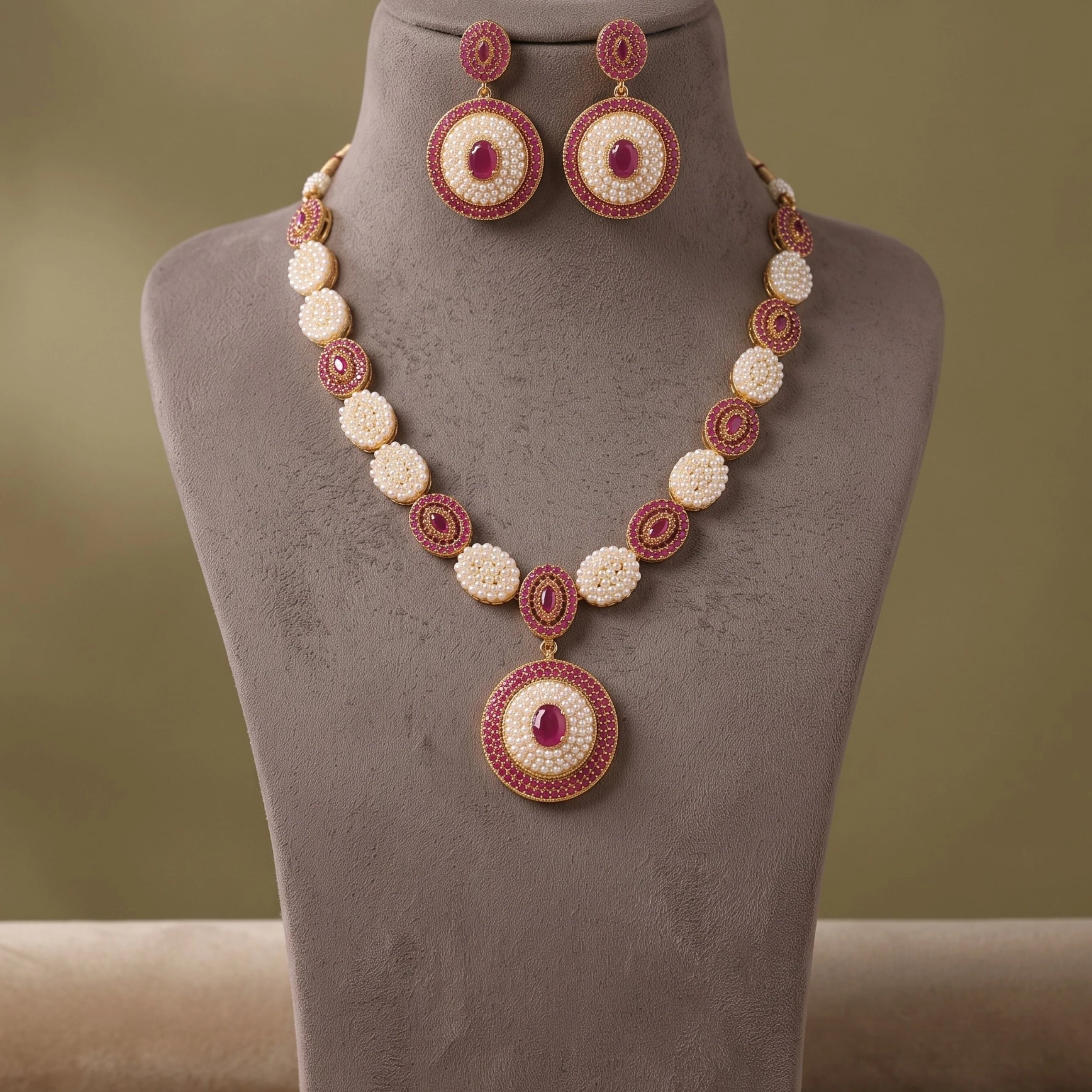 Ruby Pearl Royale Necklace Set