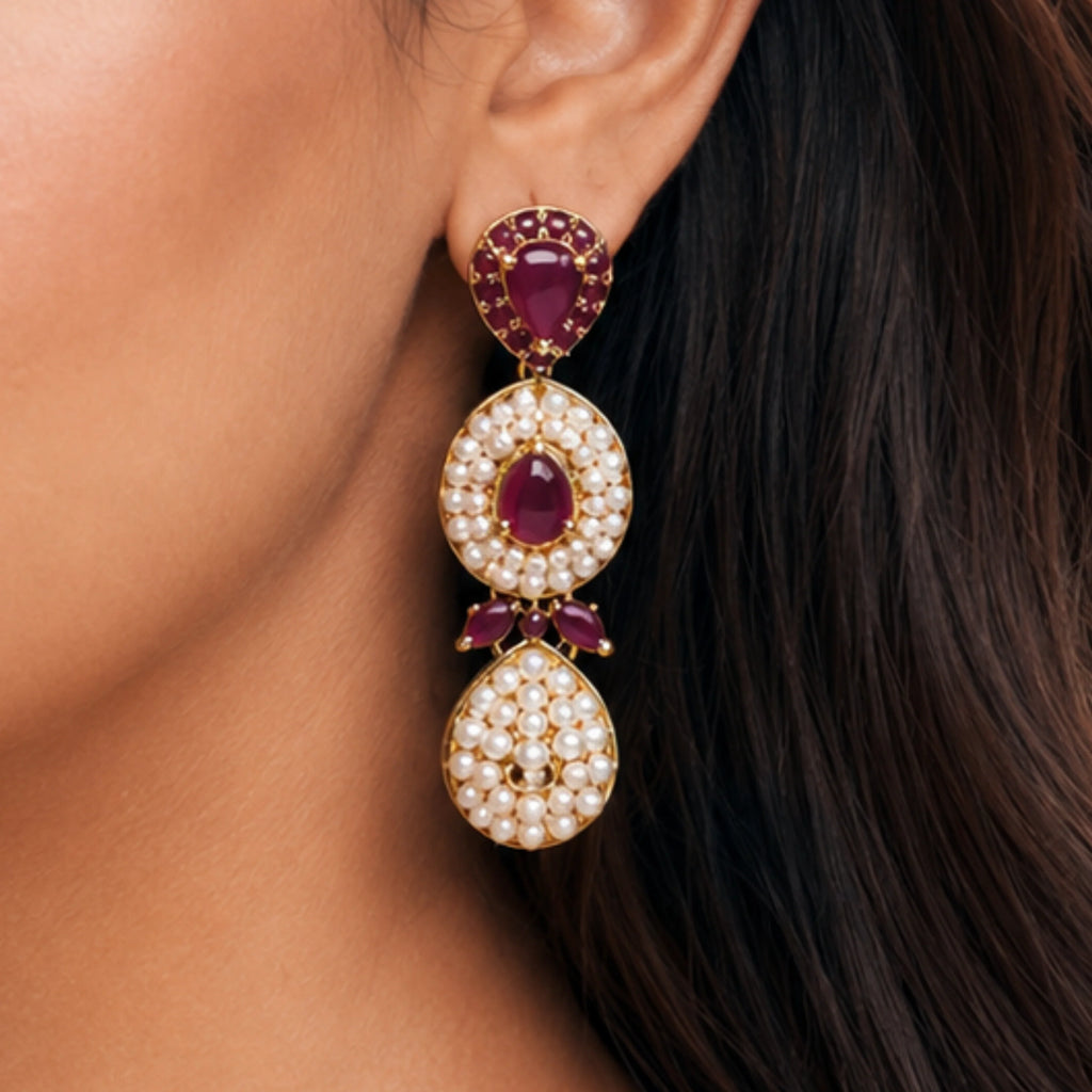 Ruby Pearl Blossom Necklace Set