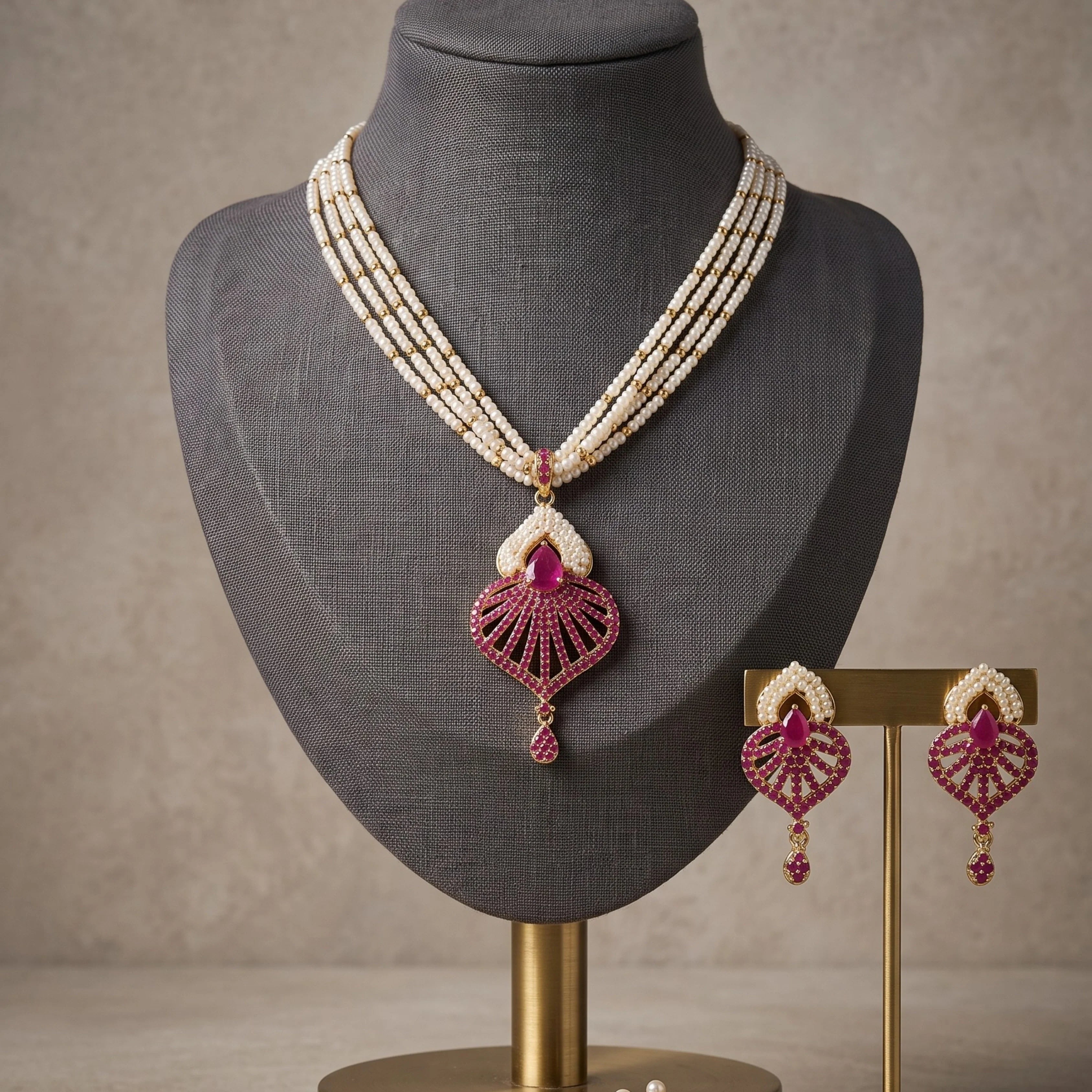 Ruby Pearl Radiance Necklace Set