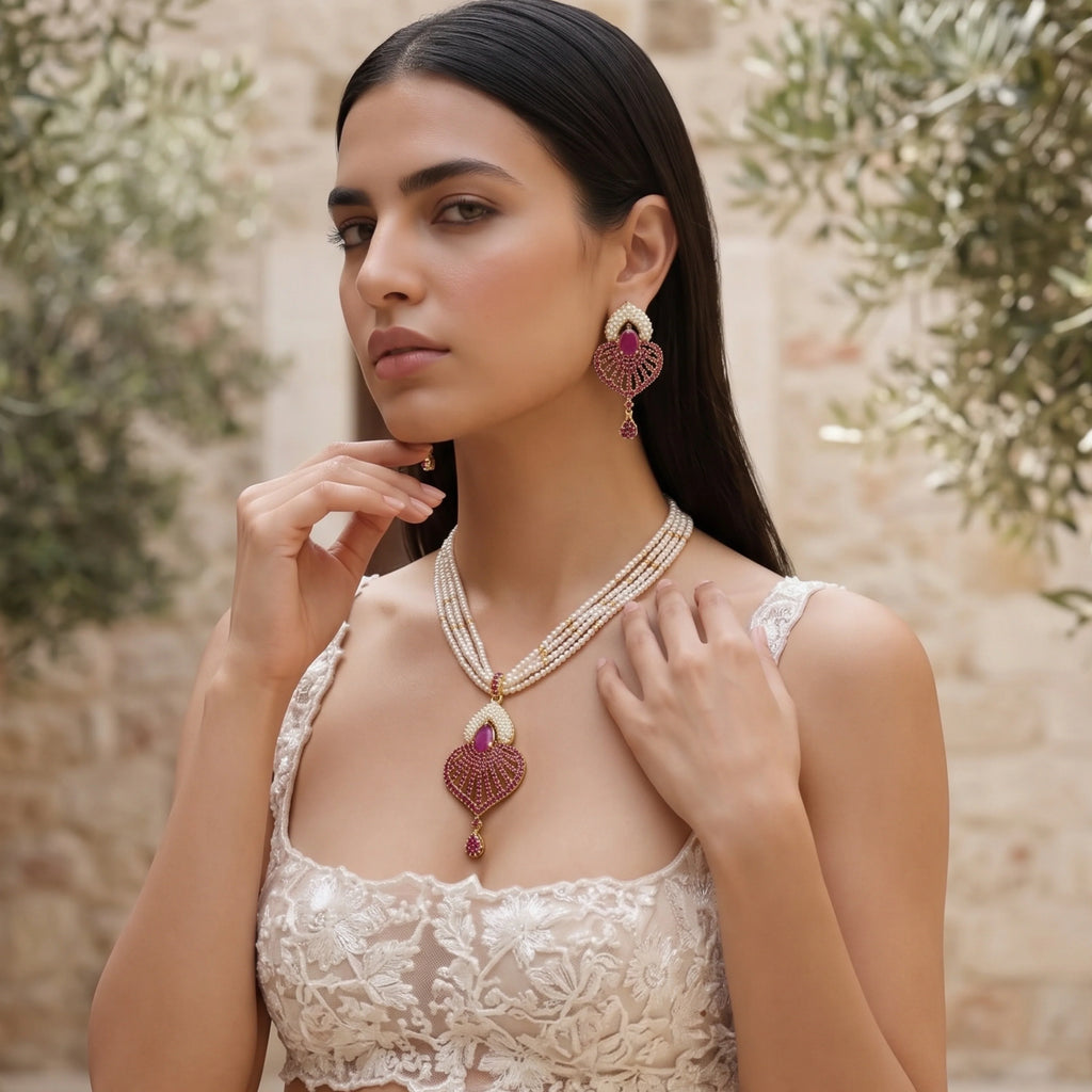 Ruby Pearl Radiance Necklace Set