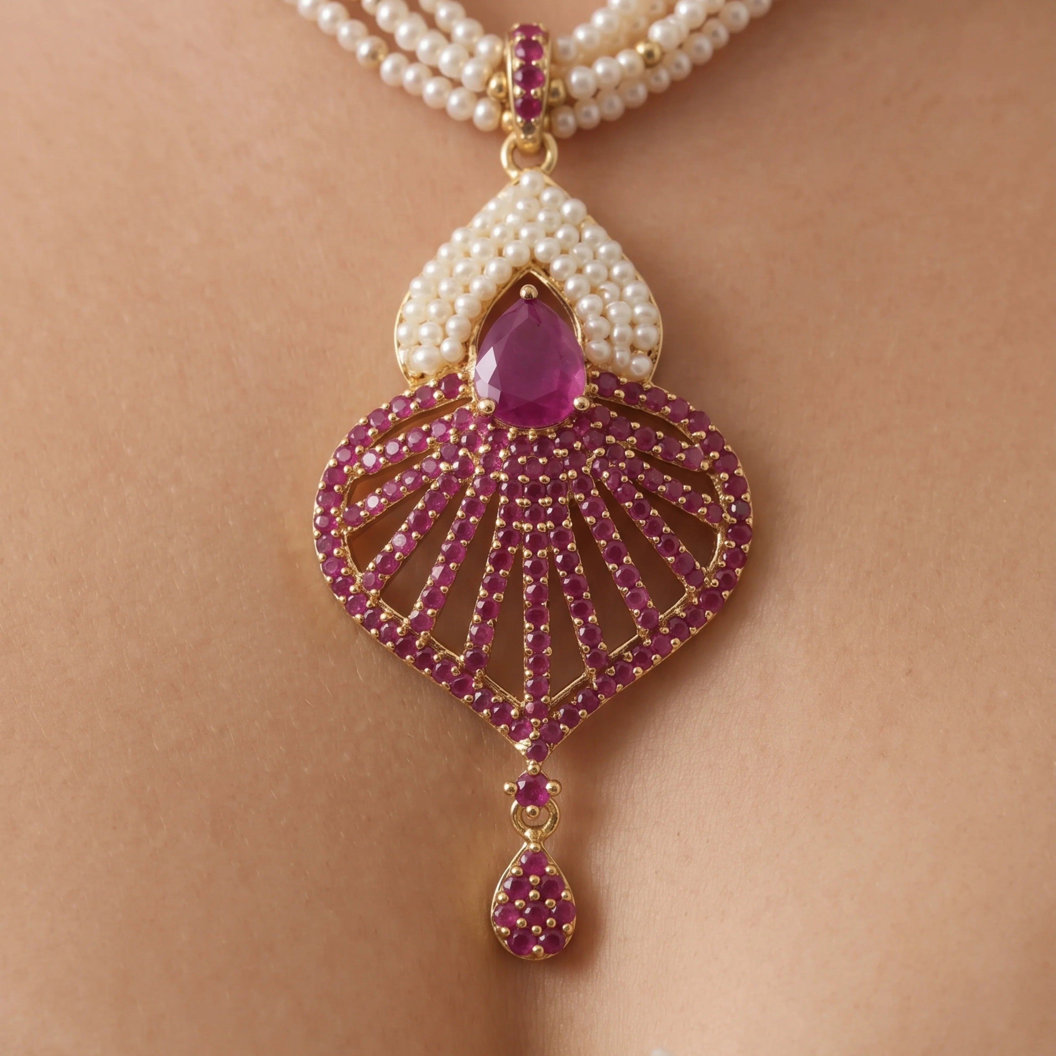 Ruby Pearl Radiance Necklace Set